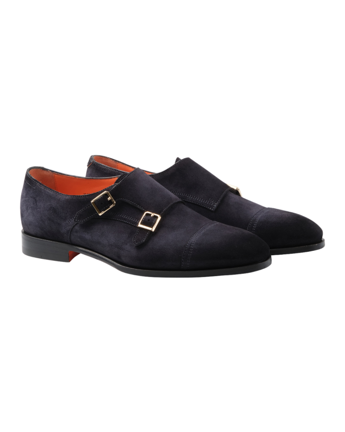 SANTONI Santoni - Calf suede double buckle - Navy