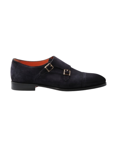 Santoni - Calf suede double buckle - Navy