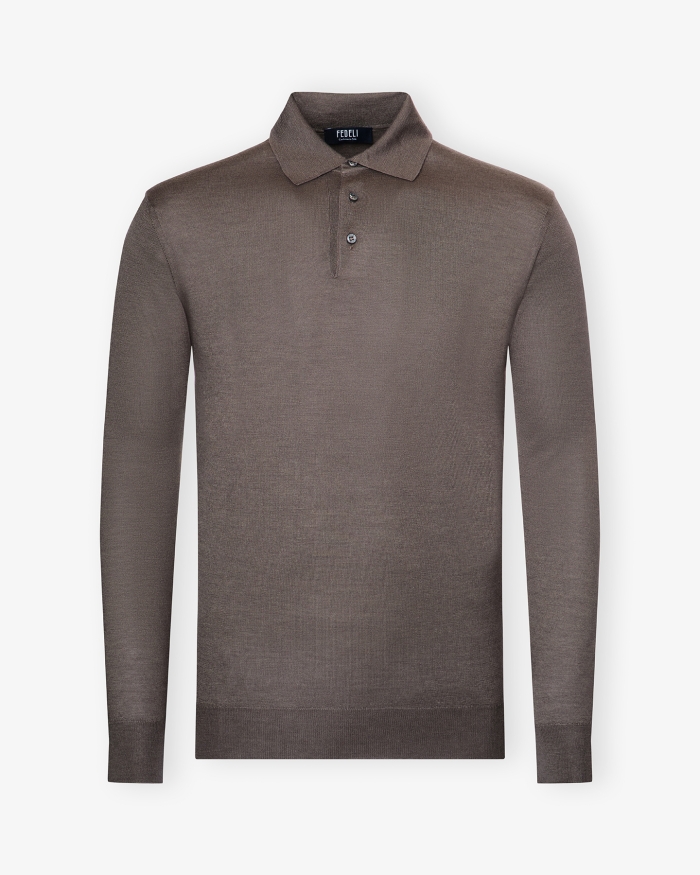 FEDELI Fedeli - Polo long sleeve cashmere silk - Greige 158830369