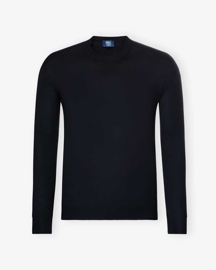FEDELI Fedeli - Round neck cashmere silk - Navy