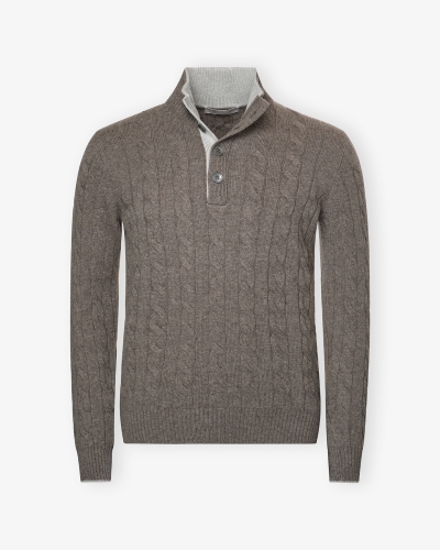 LHDA - Cashmere buttoned placket pullover - Greige