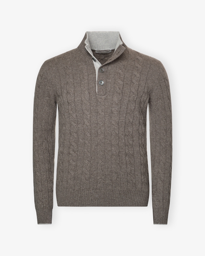 LES HOMMES D'AMSTERDAM LHDA - Cashmere buttoned placket pullover - Greige