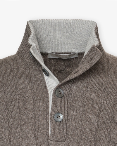 LHDA - Cashmere buttoned placket pullover - Greige