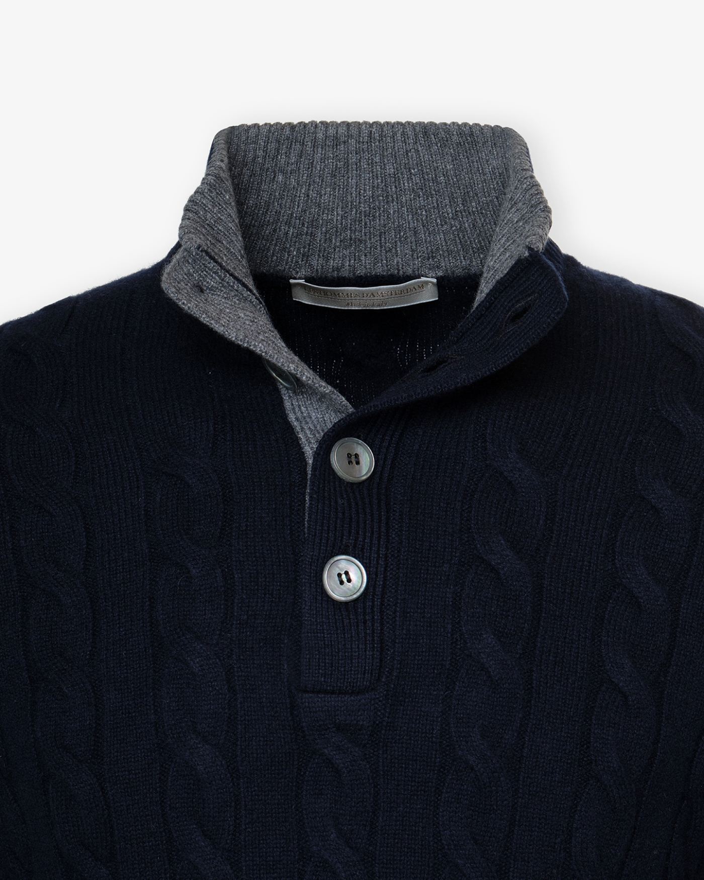 LHDA - Cashmere buttoned placket pullover - Navy