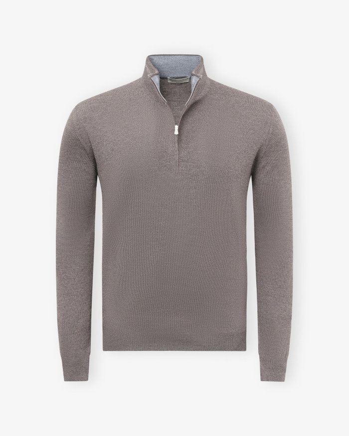 LES HOMMES D'AMSTERDAM LHDA - Half zip virgin wool - Greige 158885924