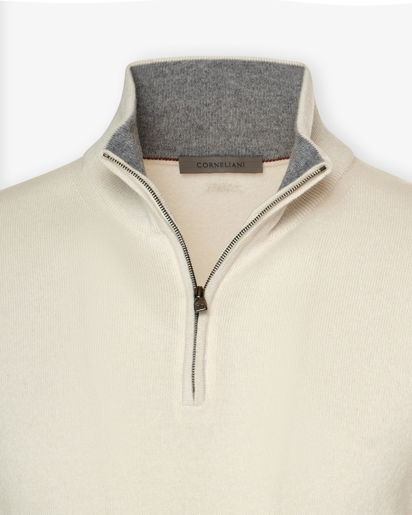 Corneliani - Half zip wool cashmere - Cream white