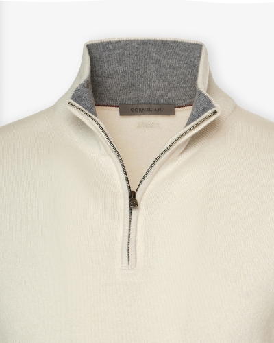 Corneliani - Half zip wool cashmere - Cream white