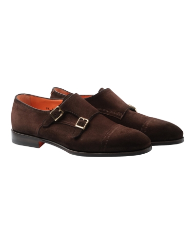Santoni - Calf suede double buckle - Brown