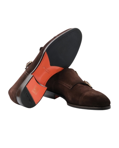 Santoni - Calf suede double buckle - Brown
