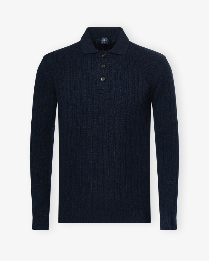 FEDELI Fedeli - Polo long sleeve - Cashmere - Navy