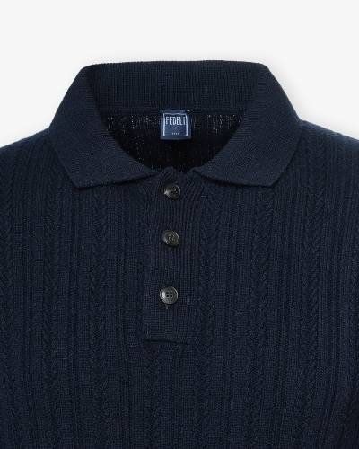 Fedeli - Polo long sleeve - Cashmere - Navy