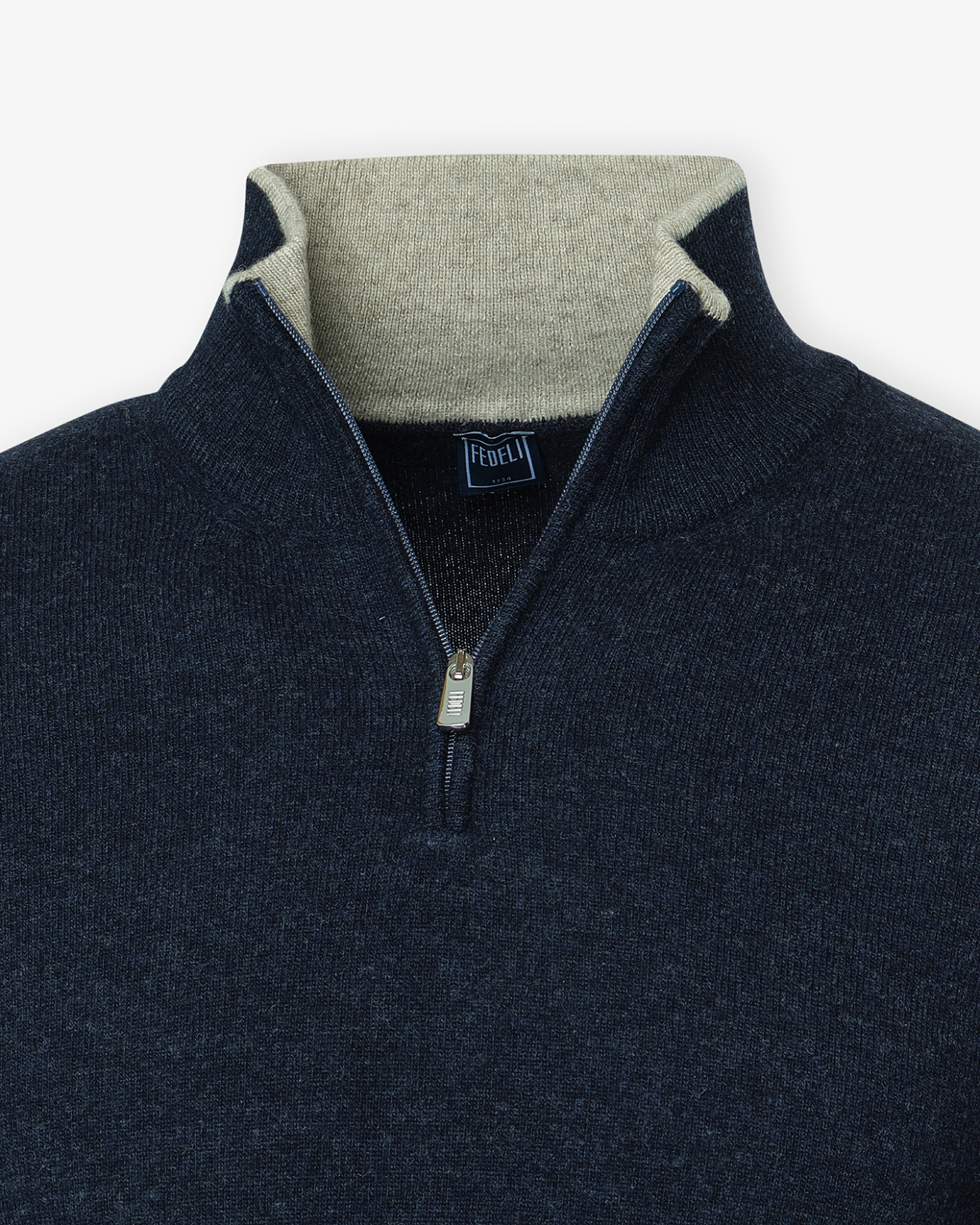 Fedeli - Half zip wool cashmere - Navy