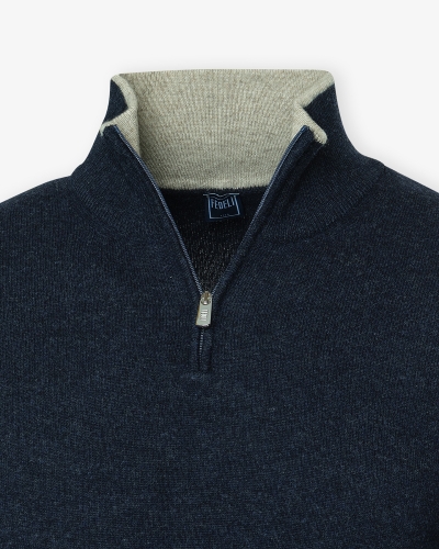 Fedeli - Half zip wool cashmere - Navy
