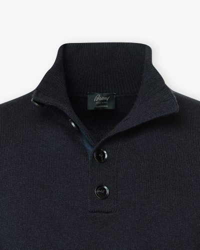 Brioni - Buttoned mock neck - Cashmere - Navy