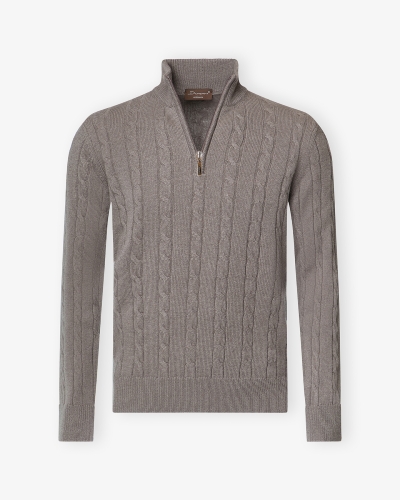 Doriani Cashmere - Half zip cable cashmere - Dark olive-Brown