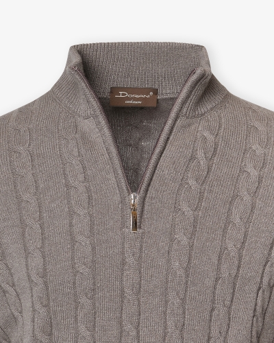 Doriani Cashmere - Half zip cable cashmere - Dark olive-Brown