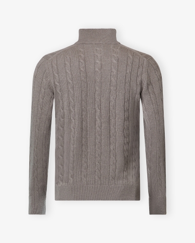 Doriani Cashmere - Half zip cable cashmere - Dark olive-Brown