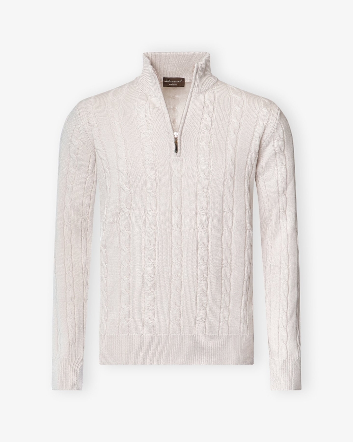 DORIANI CASHMERE Doriani Cashmere - Half zip cable cashmere - Offwhite 159764044